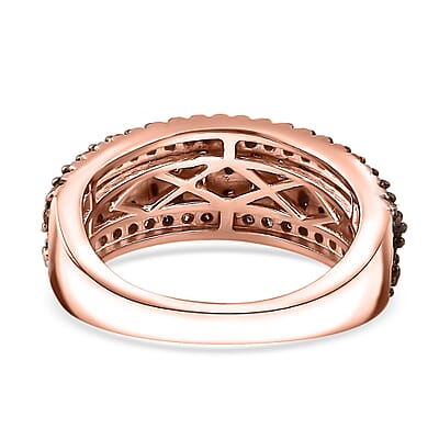 Natural Champagne Diamond Cluster Ring in Vermeil Rose Gold Over Sterling Silver (Size 8.0) 1.00 ctw