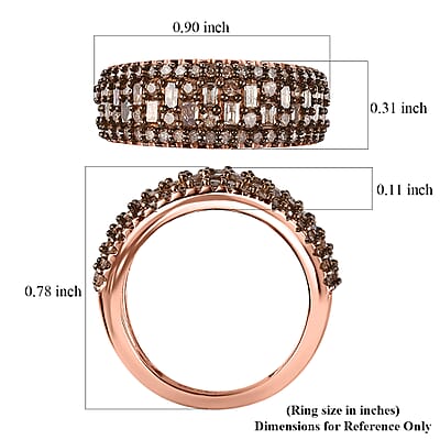 Natural Champagne Diamond Cluster Ring in Vermeil Rose Gold Over Sterling Silver (Size 8.0) 1.00 ctw