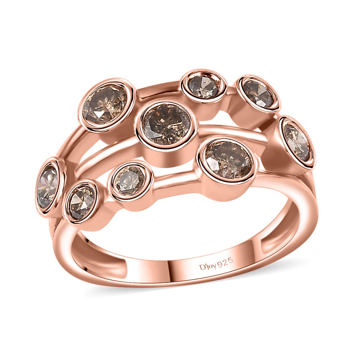 Natural Champagne Diamond Bubble Ring in Vermeil Rose Gold Over Sterling Silver (Size 10.0) 1.00 ctw image number 0