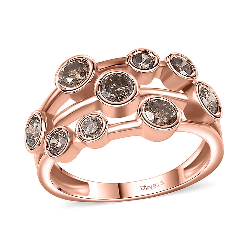 Natural Champagne Diamond Bubble Ring in Vermeil RG Over Sterling Silver (Size 10.0) 1.00 ctw