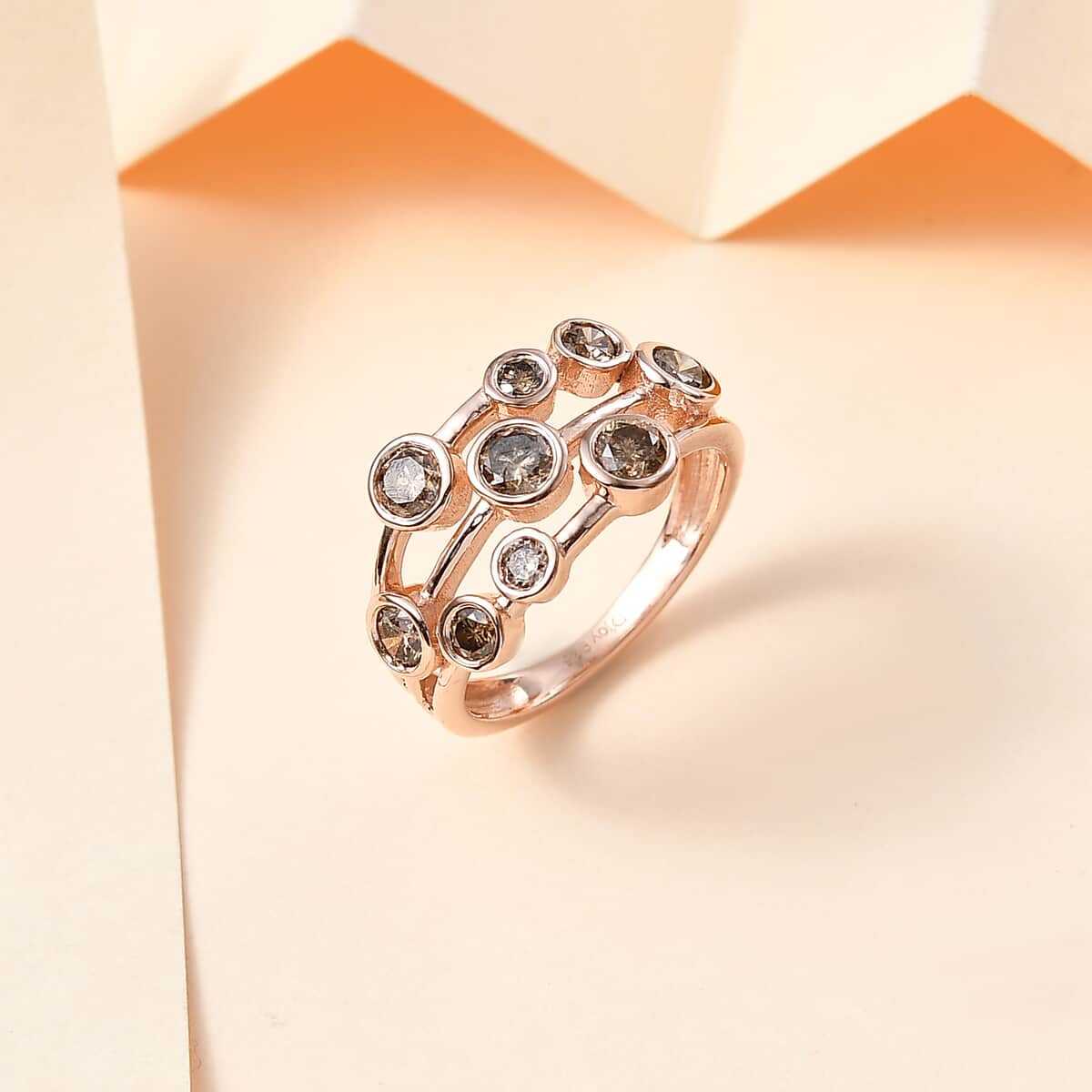 Natural Champagne Diamond Bubble Ring in Vermeil Rose Gold Over Sterling Silver (Size 10.0) 1.00 ctw image number 1