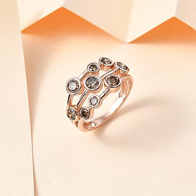 Natural Champagne Diamond Bubble Ring in Vermeil RG Over Sterling Silver (Size 10.0) 1.00 ctw