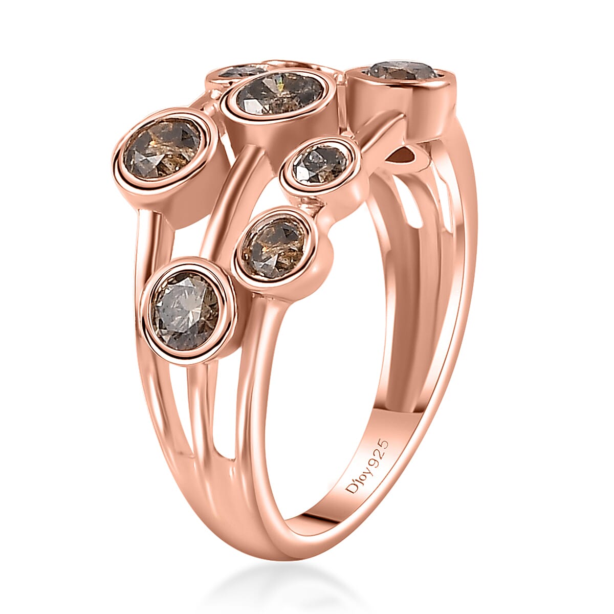 Natural Champagne Diamond Bubble Ring in Vermeil RG Over Sterling Silver (Size 10.0) 1.00 ctw