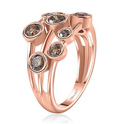 Natural Champagne Diamond Bubble Ring in Vermeil RG Over Sterling Silver (Size 10.0) 1.00 ctw