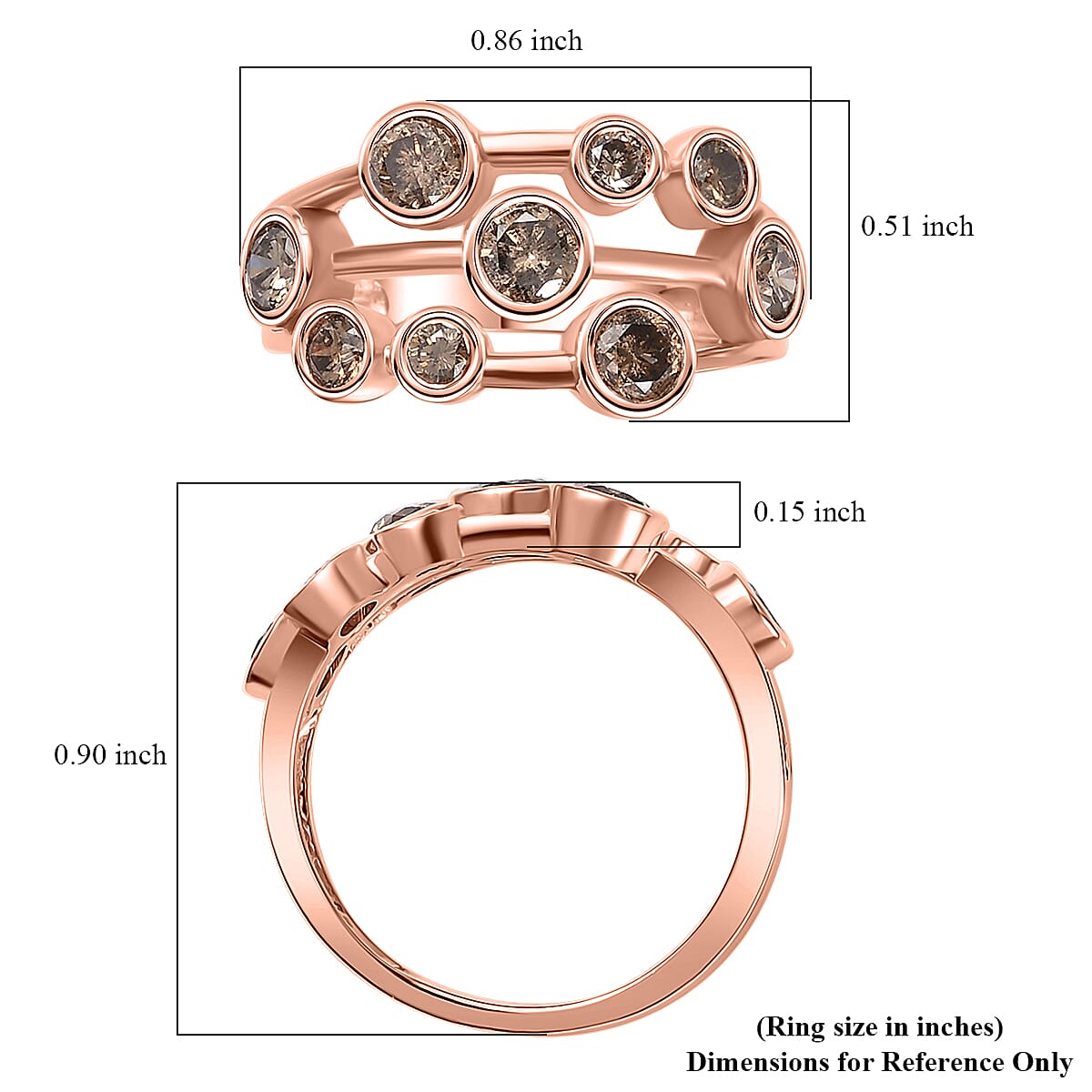 Natural Champagne Diamond Bubble Ring in Vermeil RG Over Sterling Silver (Size 10.0) 1.00 ctw