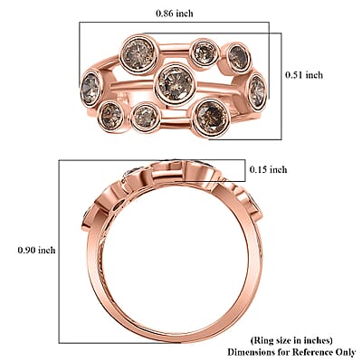 Natural Champagne Diamond Bubble Ring in Vermeil RG Over Sterling Silver (Size 10.0) 1.00 ctw