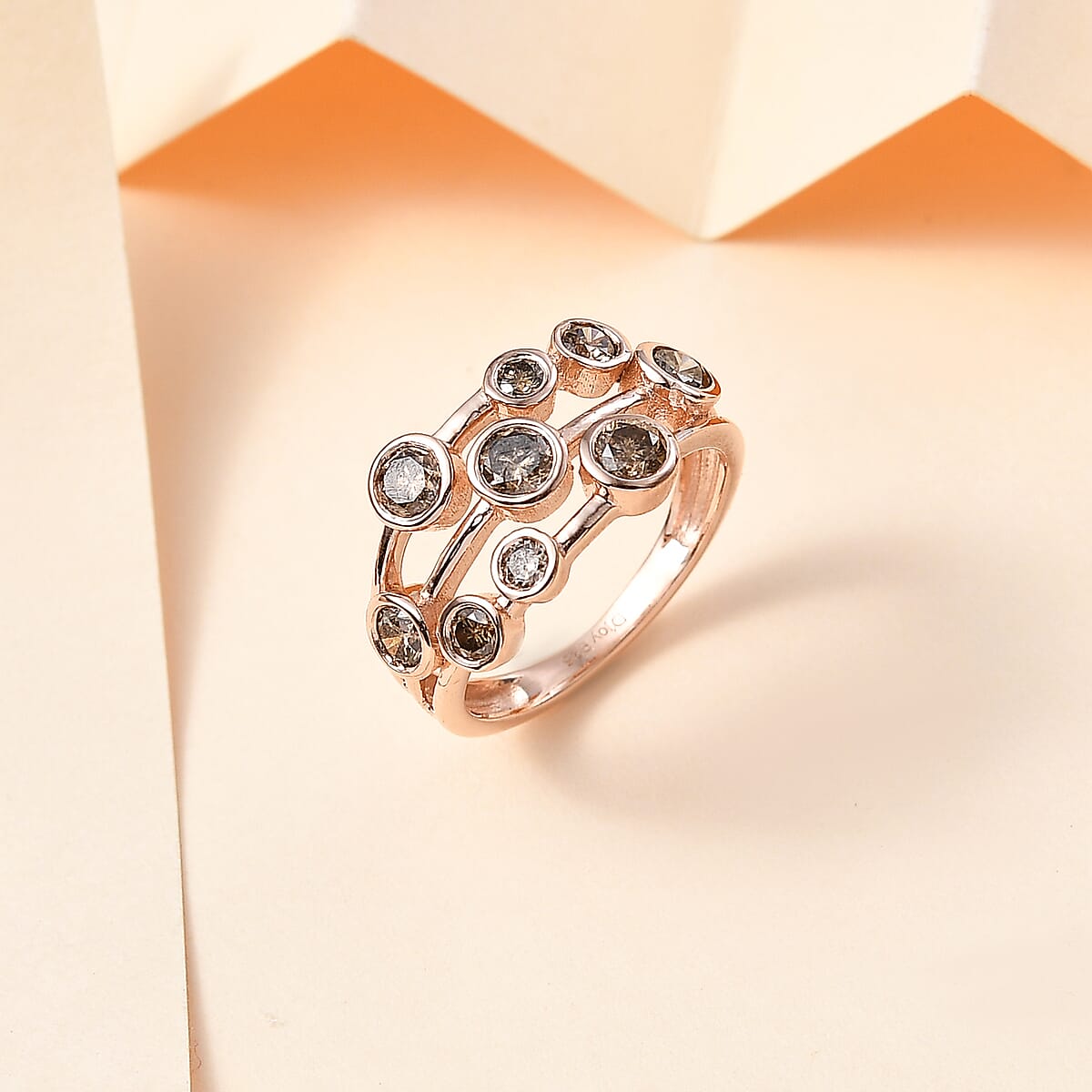Natural Champagne Diamond Bubble Ring in Vermeil RG Over Sterling Silver (Size 10.0) 1.00 ctw image number 1