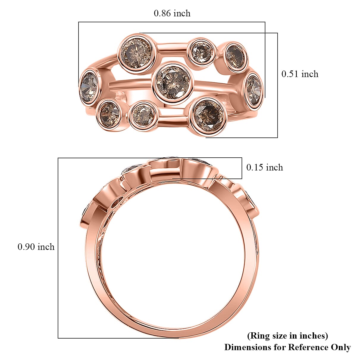 Natural Champagne Diamond Bubble Ring in Vermeil RG Over Sterling Silver (Size 10.0) 1.00 ctw image number 5