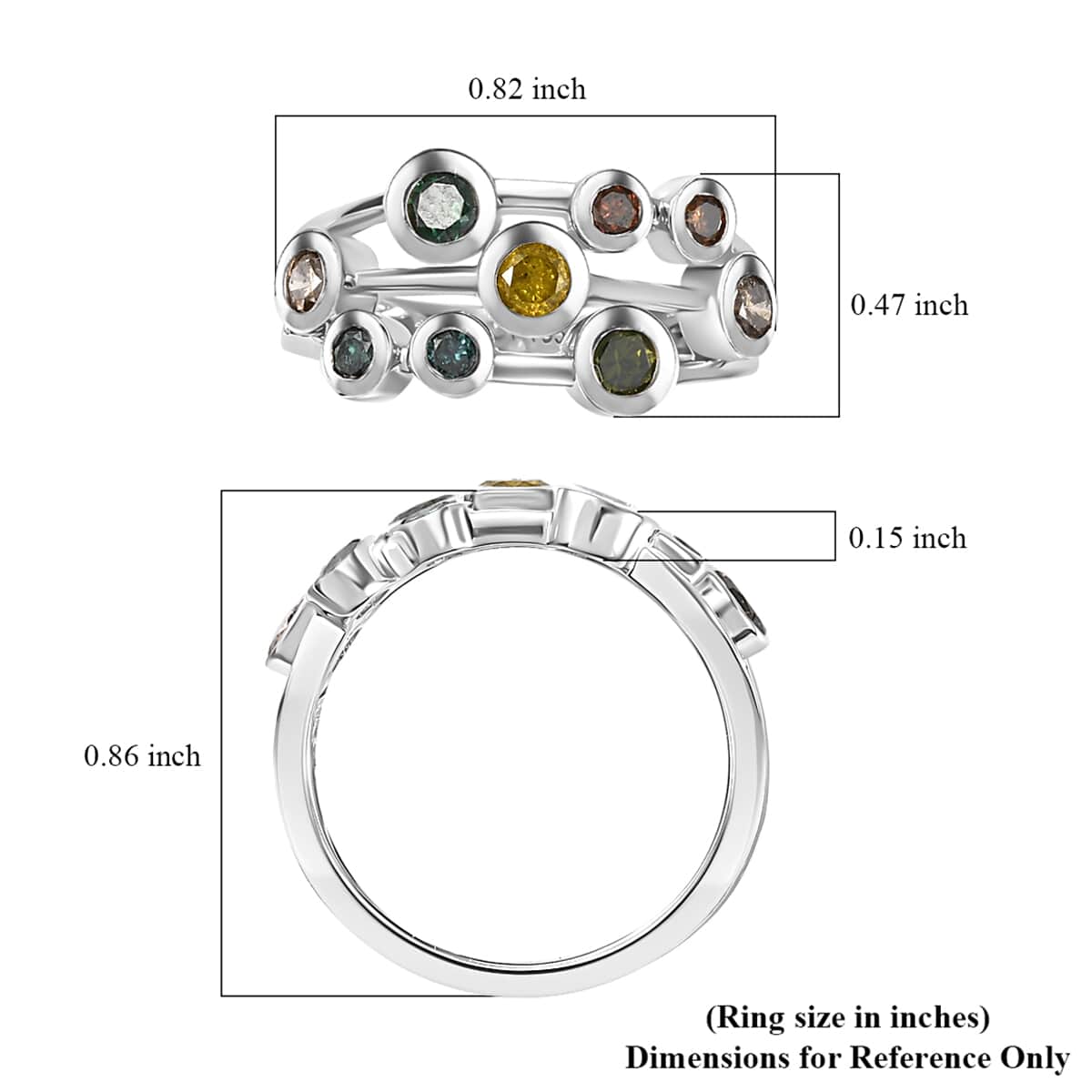 Multi Diamond Bubble Ring in Platinum Over Sterling Silver (Size 8.0) 1.00 ctw image number 5