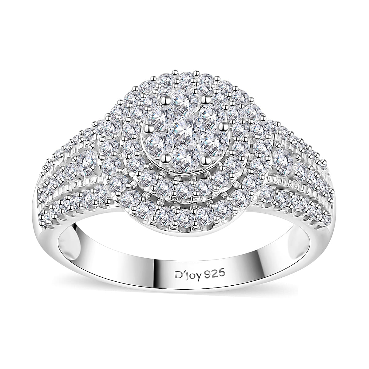 Diamond Cocktail Ring in Platinum Over Sterling Silver (Size 10.0) 1.00 ctw