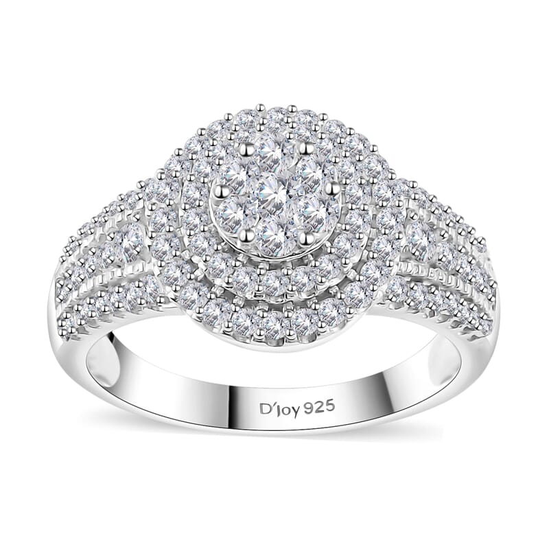 Diamond Cocktail Ring in Platinum Over Sterling Silver (Size 10.0) 1.00 ctw