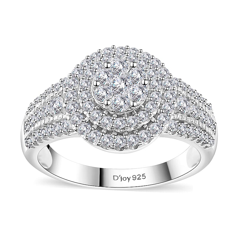 Diamond Cocktail Ring in Platinum Over Sterling Silver (Size 10.0) 1.00 ctw