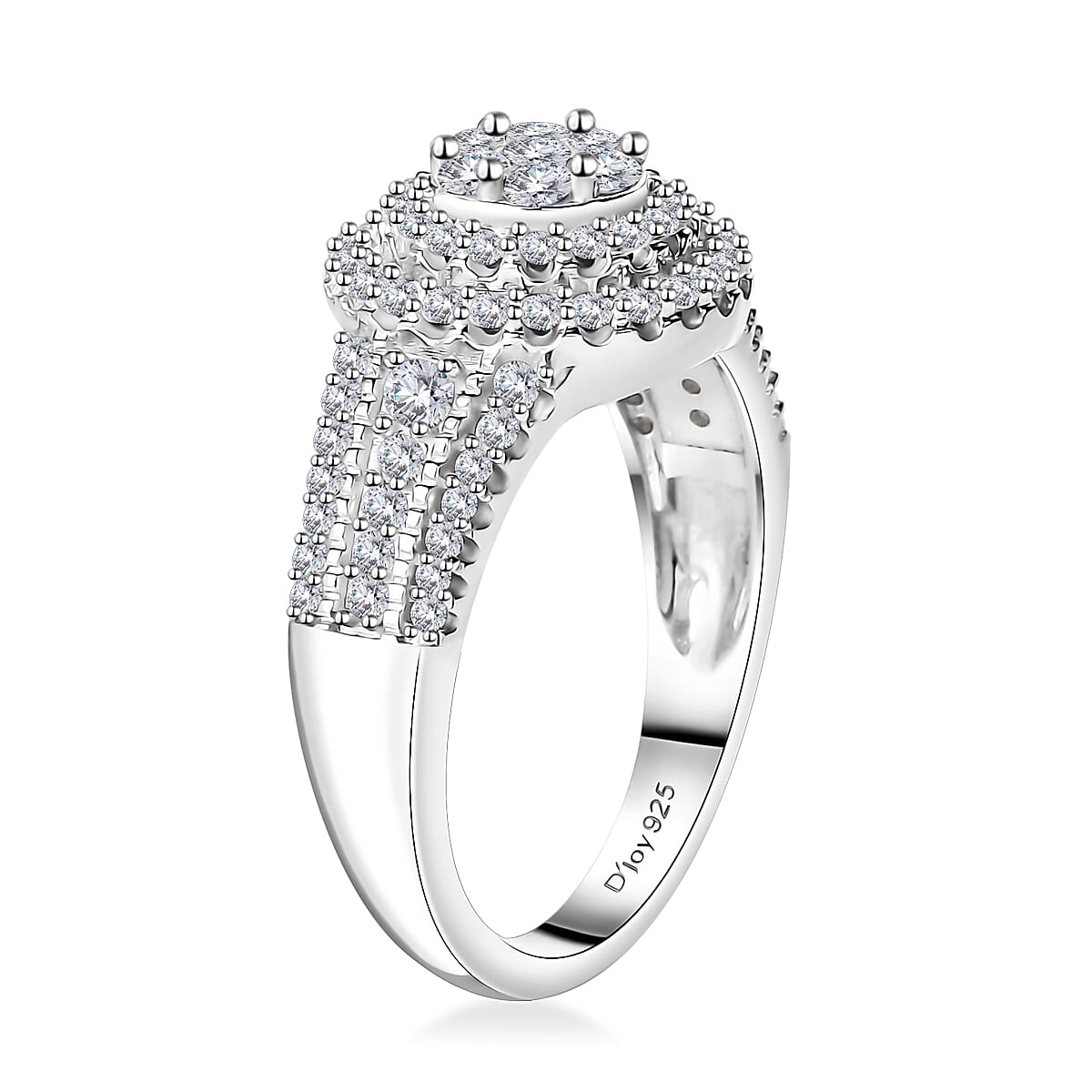 Diamond Cocktail Ring in Platinum Over Sterling Silver (Size 10.0) 1.00 ctw