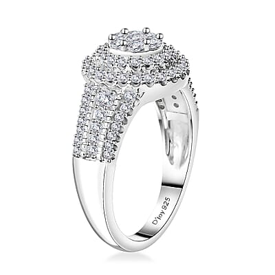 Diamond Cocktail Ring in Platinum Over Sterling Silver (Size 10.0) 1.00 ctw