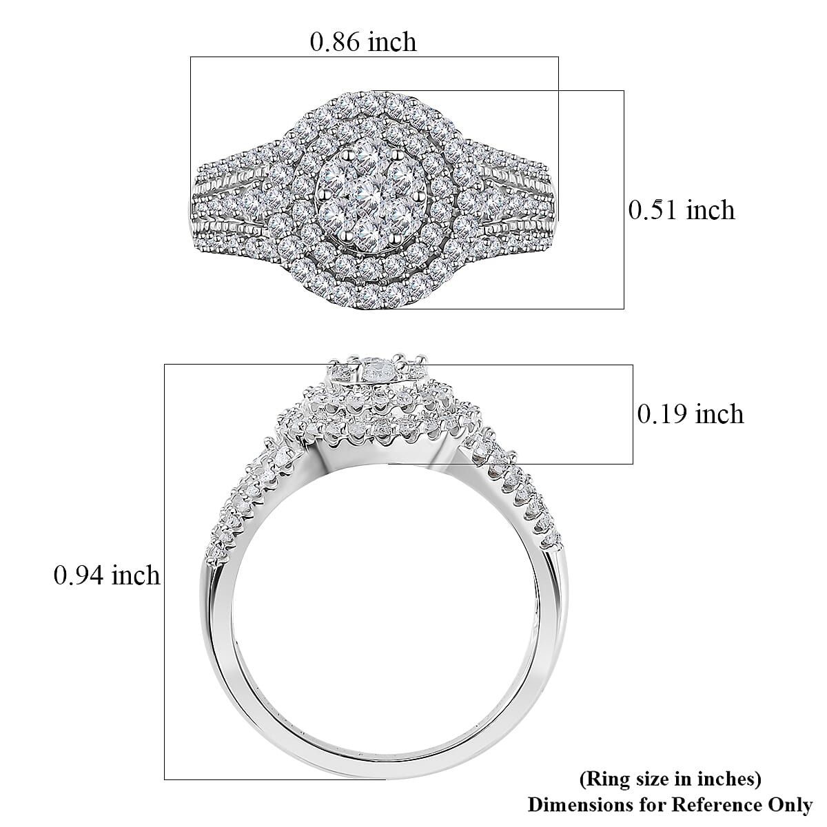 Diamond Cocktail Ring in Platinum Over Sterling Silver (Size 10.0) 1.00 ctw