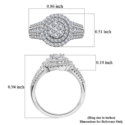 Diamond Cocktail Ring in Platinum Over Sterling Silver (Size 10.0) 1.00 ctw