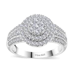 Diamond Cocktail Ring in Platinum Over Sterling Silver (Size 7.0) 1.00 ctw
