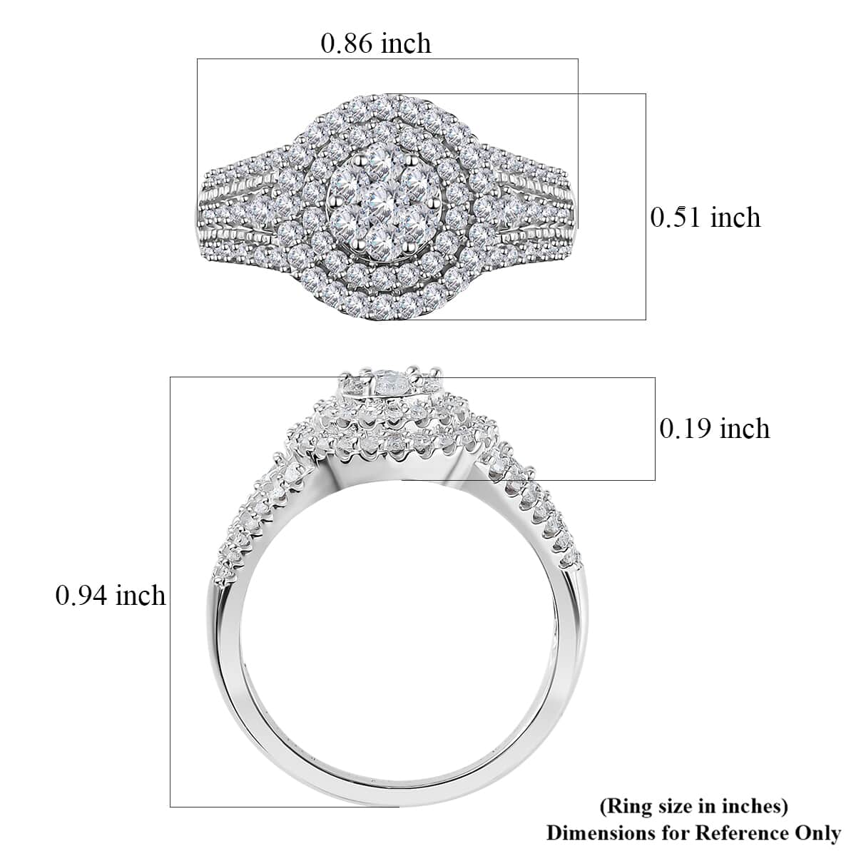 Diamond Cocktail Ring in Platinum Over Sterling Silver (Size 7.0) 1.00 ctw image number 5