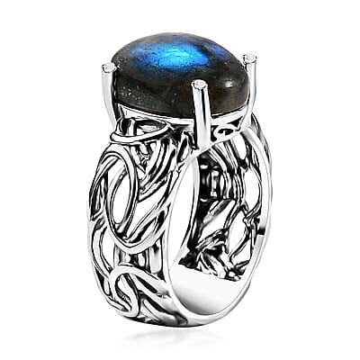 Karis Malagasy Labradorite Solitaire Ring in Platinum Bond (Size 10.0) 6.60 ctw