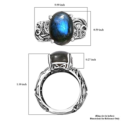 Karis Malagasy Labradorite Solitaire Ring in Platinum Bond (Size 10.0) 6.60 ctw