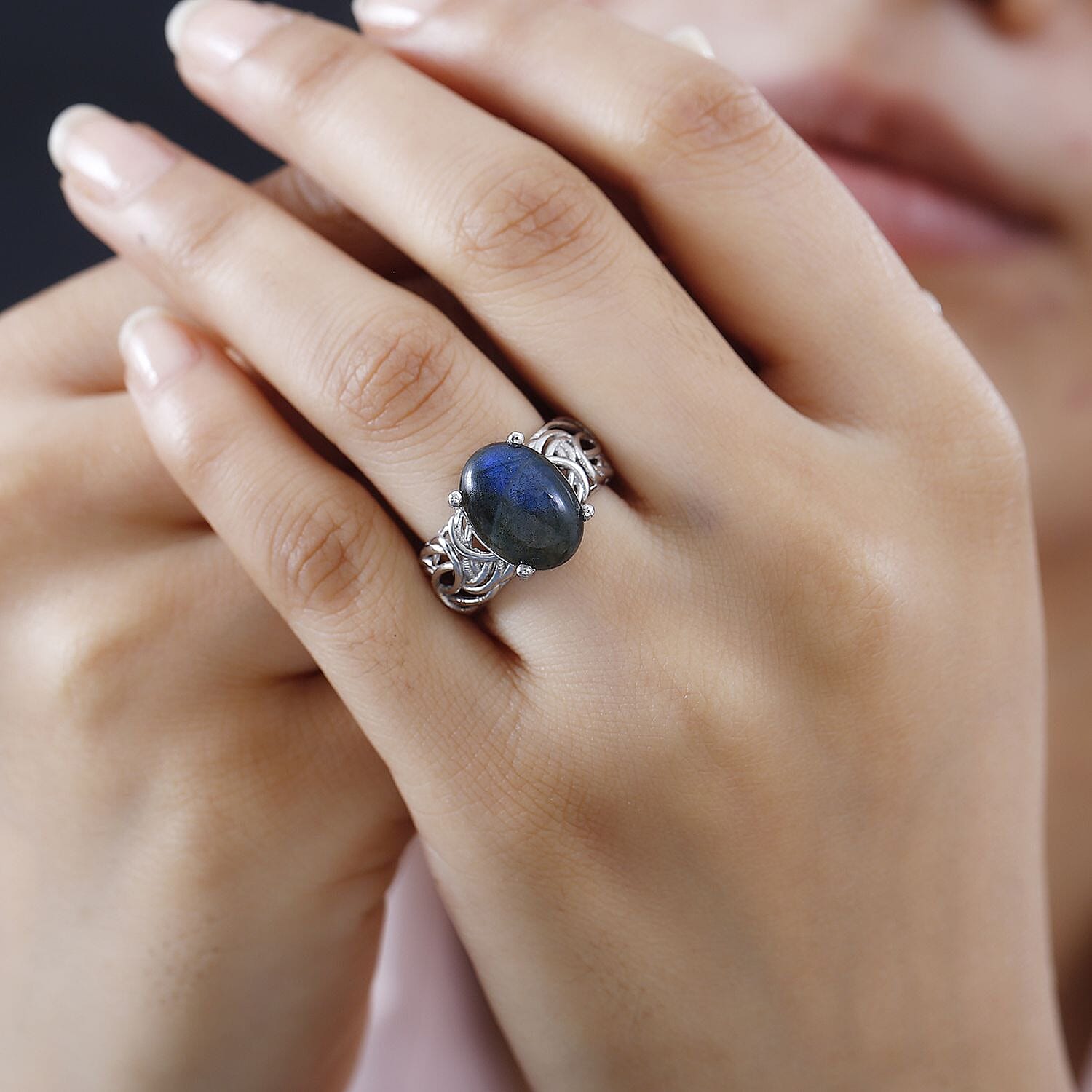 Karis Malagasy Labradorite Solitaire Ring in Platinum Bond (Size 6.0) 6.60 ctw