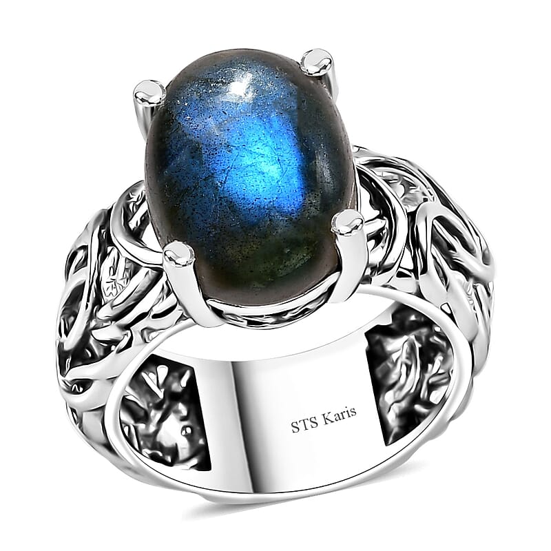 Karis Malagasy Labradorite Solitaire Ring in Platinum Bond (Size 8.0) 6.60 ctw