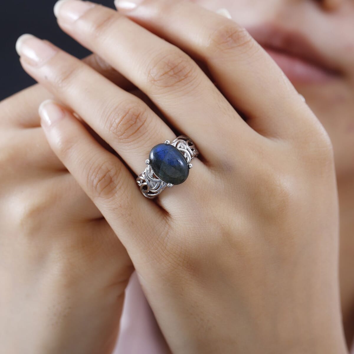 Karis Malagasy Labradorite Solitaire Ring in Platinum Bond (Size 9.0) 6.60 ctw image number 3