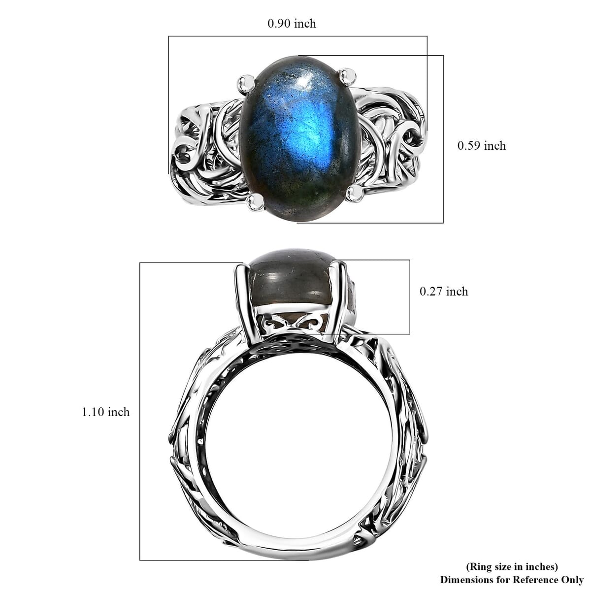 Karis Malagasy Labradorite Solitaire Ring in Platinum Bond (Size 9.0) 6.60 ctw image number 6