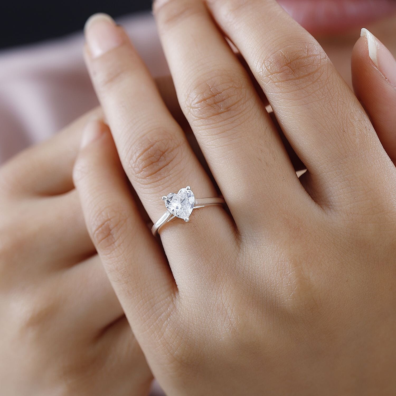 Simulated Diamond Heart Ring in Sterling Silver (Size 10.0) 2.00 ctw