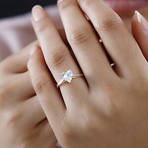 Simulated Diamond Heart Ring in Sterling Silver (Size 9.0) 2.00 ctw