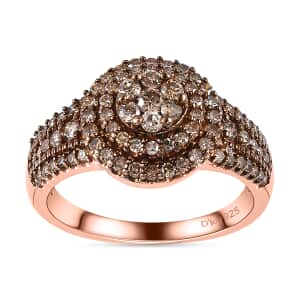 Natural Champagne Diamond Cocktail Ring in Vermeil Rose Gold Over Sterling Silver (Size 7.0) 1.00 ctw