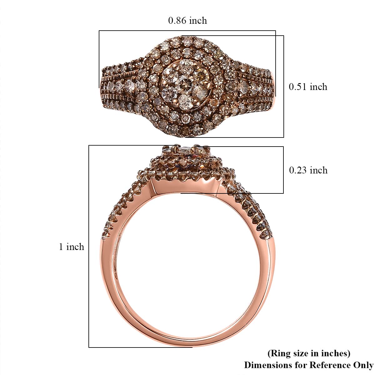 Natural Champagne Diamond Cocktail Ring in Vermeil Rose Gold Over Sterling Silver (Size 7.0) 1.00 ctw image number 5