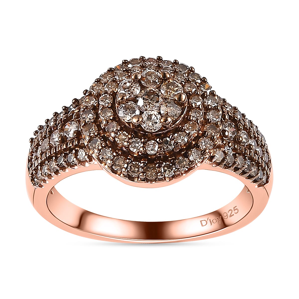 Natural Champagne Diamond Cocktail Ring in Vermeil Rose Gold Over Sterling Silver (Size 9.0) 1.00 ctw image number 0