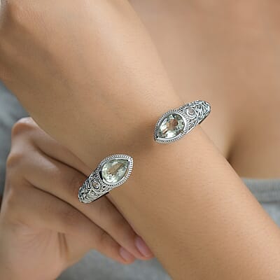 Montezuma Prasiolite 10.00 ctw Cuff Bracelet in Stainless Steel (7.25 In)