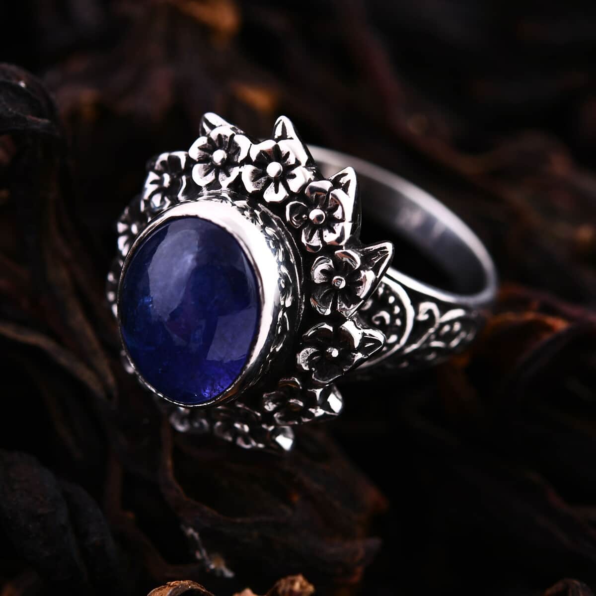 Bali Legacy Tanzanite Floral Ring in Sterling Silver (Size 10.0) 4.80 ctw image number 1