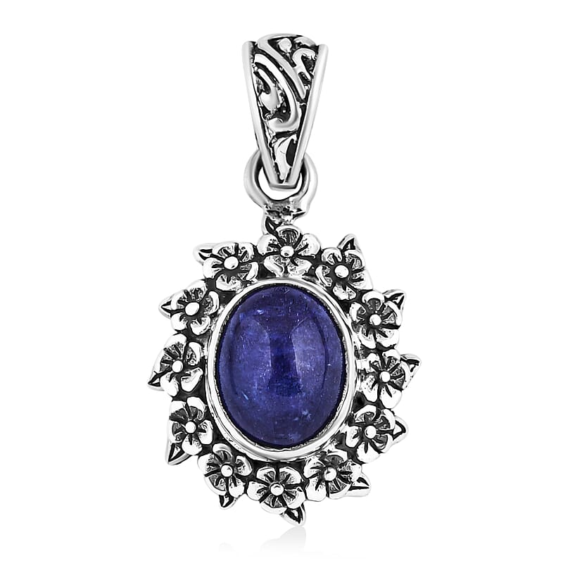 Bali Legacy Tanzanite Frangipani Floral Pendant in Sterling Silver 4.80 ctw