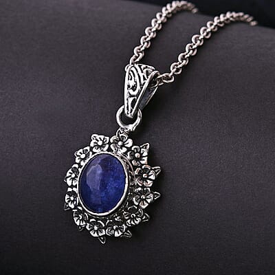 Bali Legacy Tanzanite Frangipani Floral Pendant in Sterling Silver 4.80 ctw
