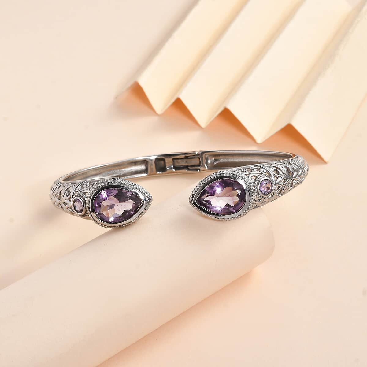 Rose De France Amethyst 10.40 ctw Cuff Bracelet in Stainless Steel (7.25 In) image number 1