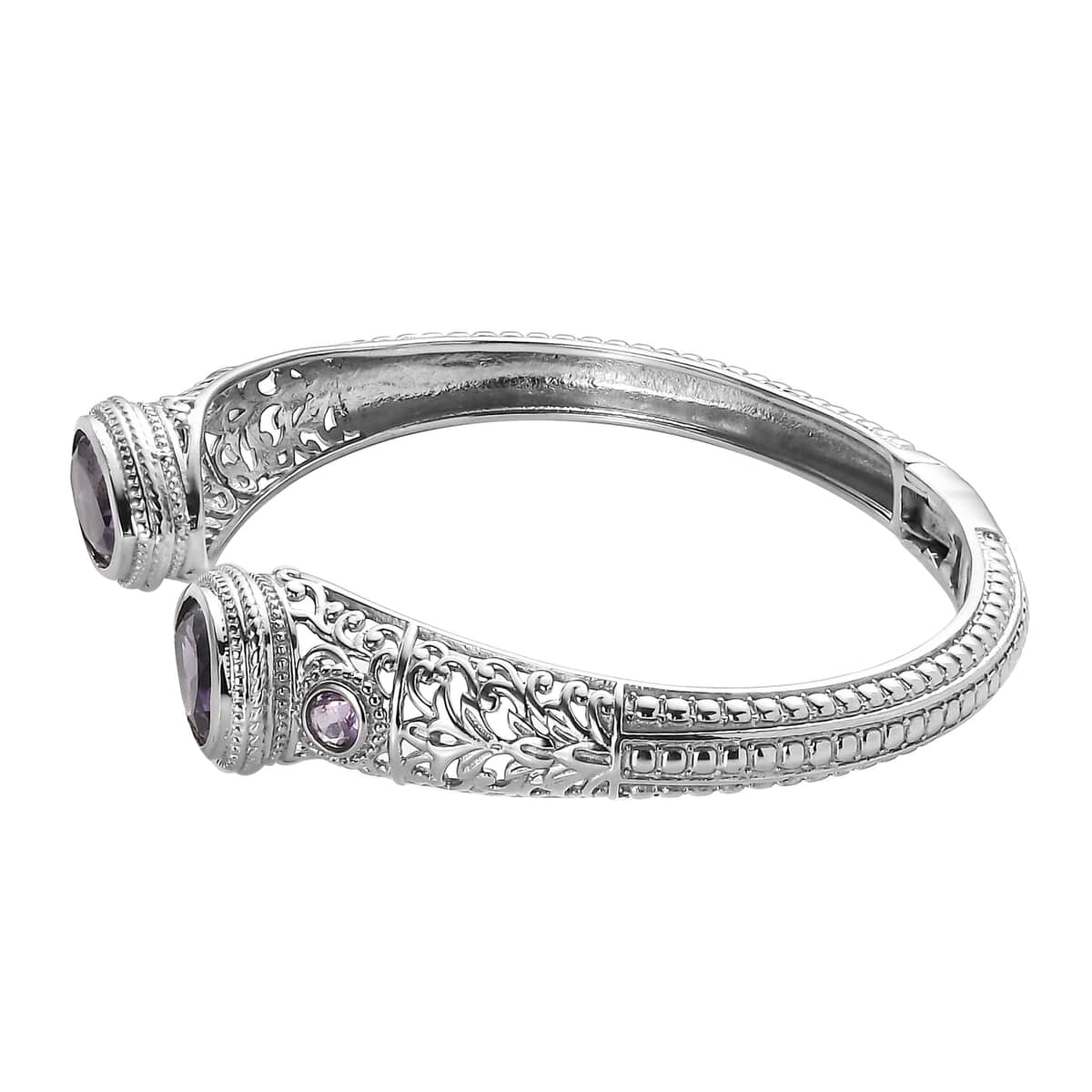 Rose De France Amethyst 10.40 ctw Cuff Bracelet in Stainless Steel (7.25 In) image number 3