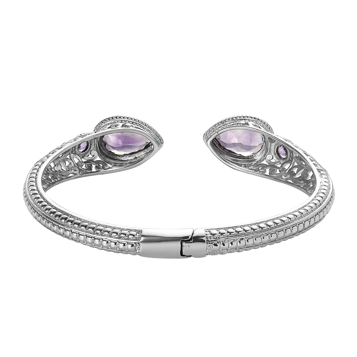 Rose De France Amethyst 10.40 ctw Cuff Bracelet in Stainless Steel (7.25 In) image number 4