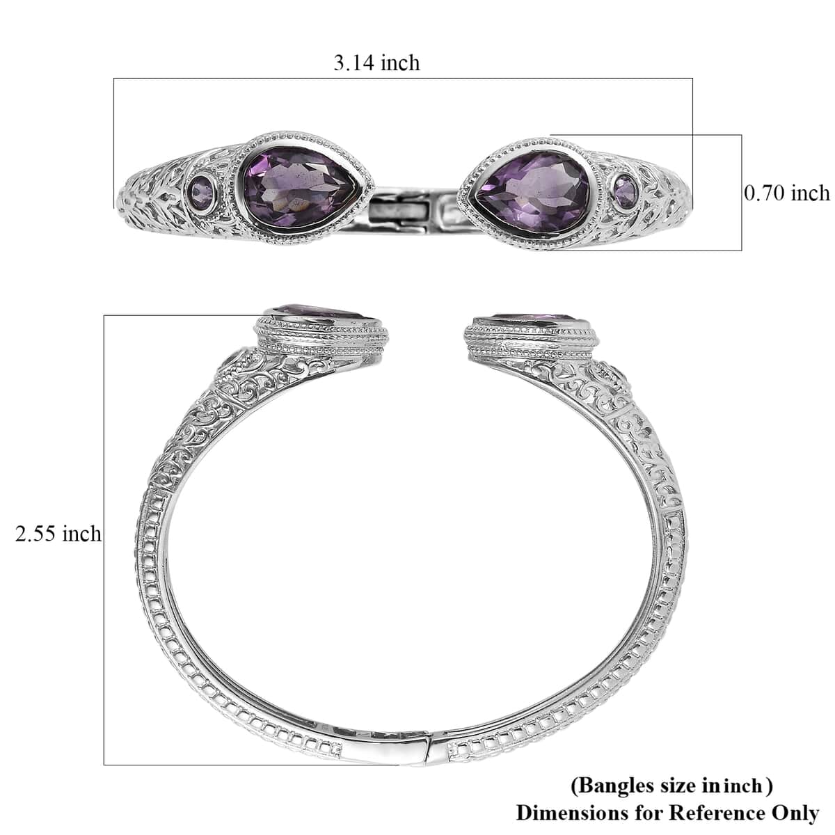 Rose De France Amethyst 10.40 ctw Cuff Bracelet in Stainless Steel (7.25 In) image number 5