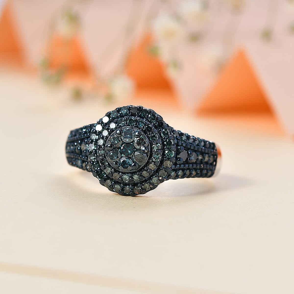 Blue Diamond Cocktail Ring in Platinum Over Sterling Silver (Size 6.0) 1.00 ctw image number 1