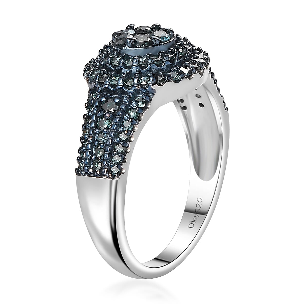 Blue Diamond Cocktail Ring in Platinum Over Sterling Silver (Size 6.0) 1.00 ctw image number 3