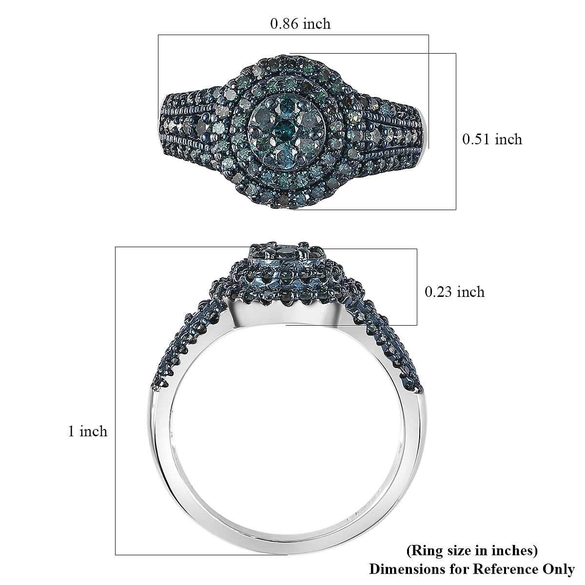 Blue Diamond Cocktail Ring in Platinum Over Sterling Silver (Size 8.0) 1.00 ctw image number 5