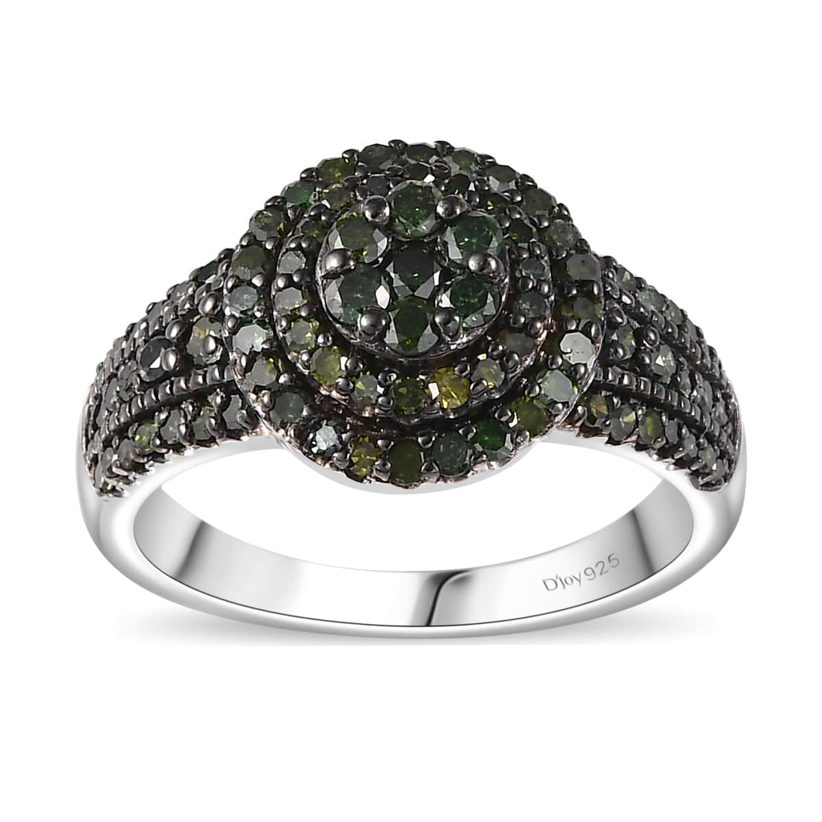 Green Diamond Cocktail Ring in Platinum Over Sterling Silver (Size 6.0) 1.00 ctw image number 0