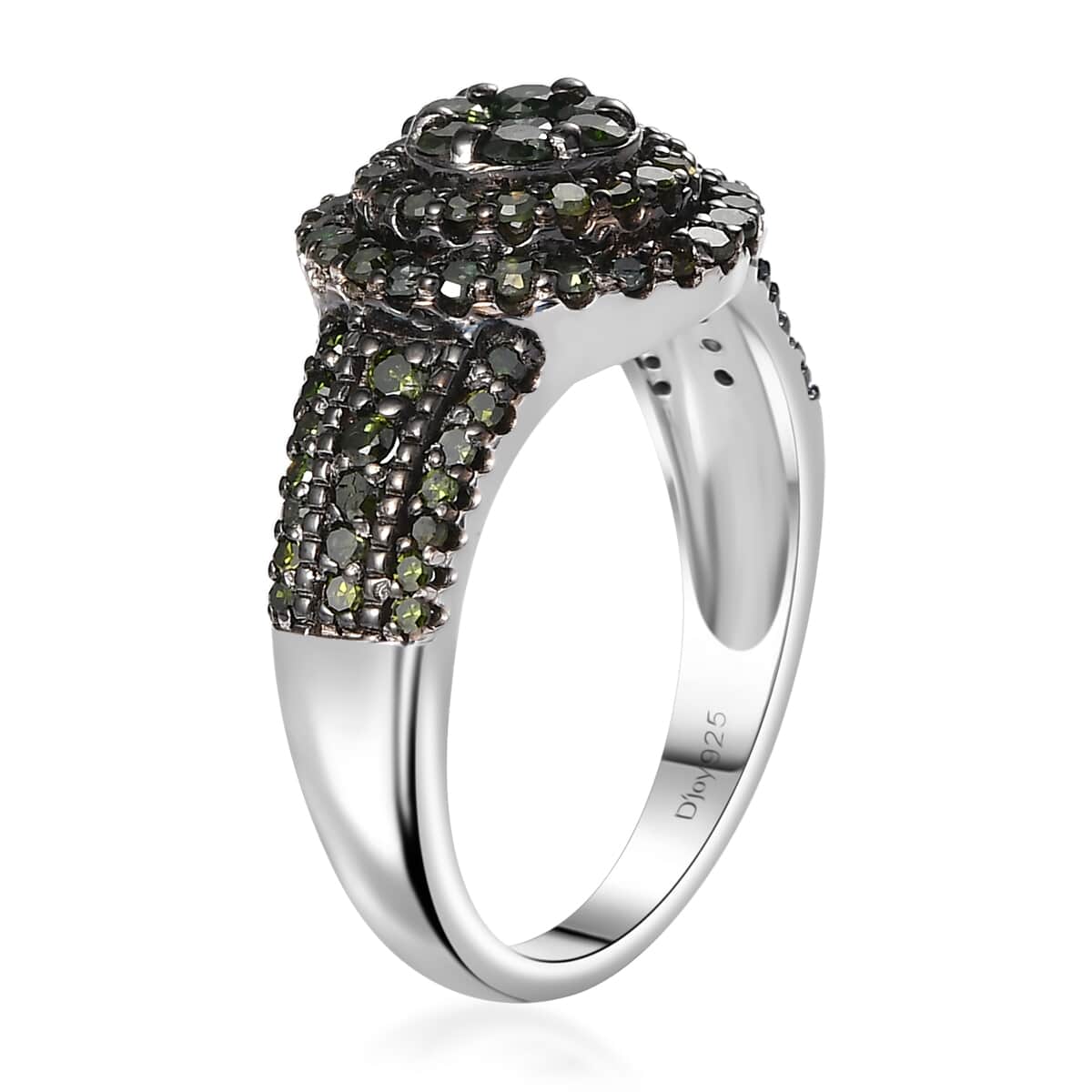 Green Diamond Cocktail Ring in Platinum Over Sterling Silver (Size 6.0) 1.00 ctw image number 3