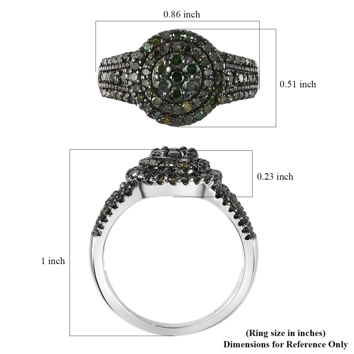 Green Diamond Cocktail Ring in Platinum Over Sterling Silver (Size 6.0) 1.00 ctw image number 5