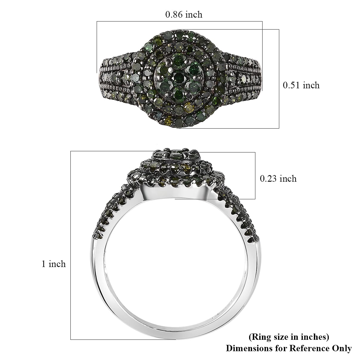 Green Diamond Cocktail Ring in Platinum Over Sterling Silver (Size 8.0) 1.00 ctw image number 5