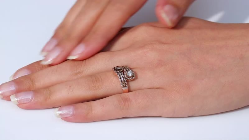 Natural Champagne Diamond Bypass Ring in Vermeil Rose Gold Over Sterling Silver