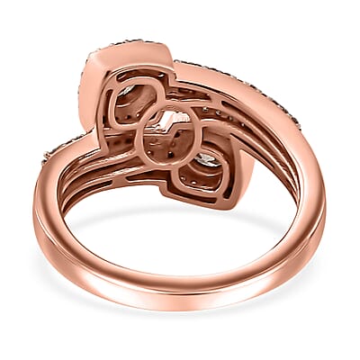 Natural Champagne Diamond Bypass Ring in Vermeil Rose Gold Over Sterling Silver (Size 10.0) 1.00 ctw